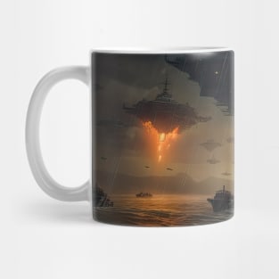 Futuristic Battleships Conquer Sea and Sky Mug